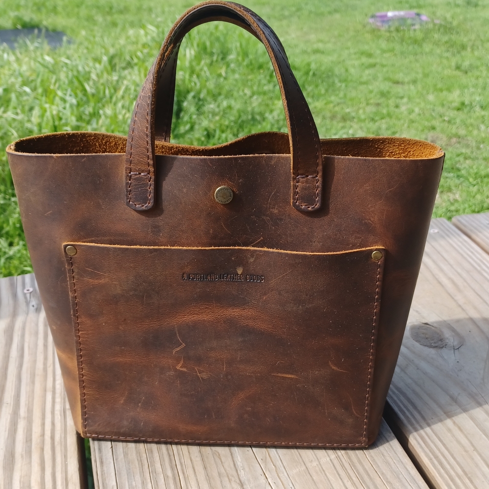 Mini Portland Leather Goods Handmade Tote Bag, Color Lava Marbled Brown